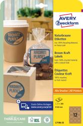Packung mit braunen Kraftetiketten. Enthält 25 Etiketten mit runder Form.