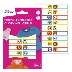 AVERY Zweckform Textil-Aufkleber Tiere 36 Etiketten / 2 Bögen