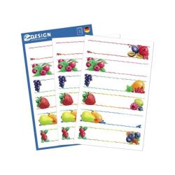 Aufkleber mit verschiedenen Früchten. Bunte Illustrationen auf weißem Hintergrund.