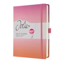 Bullet Journal von Jolie in einem Farbverlauf von Pink zu Orange. Mit einem elastischen Verschluss und gepunktetem Innenteil.
