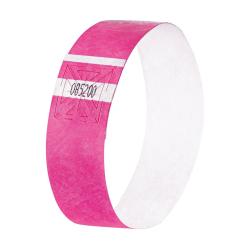 Breiter, pinkfarbener Armband mit einer weißen, glatten Oberfläche. Eine Seite hat ein einfaches, geometrisches Muster.