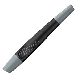 Schwarzer Stift mit grauem Deckel. Ergonomisches Design, einfache Handhabung.