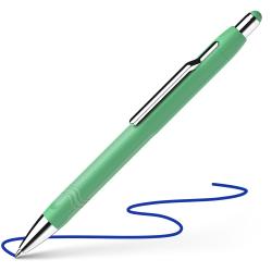 grüner Kugelschreiber mit silberner Spitze und Clip. Schlichtes Design ohne Muster.