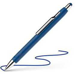 blauer Kugelschreiber mit silberner Spitze und Clip. Schlichtes Design ohne Muster.