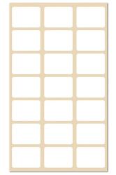 Beige Etikettenblatt mit 24 leeren rechteckigen Feldern. Anordnung in 4 Reihen und 6 Spalten.