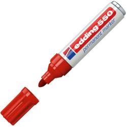 roter Permanentmarker mit einer breiten Spitze. Kappe ist abgenommen. Markierung auf dem Körper: 'edding 550 permanent marker'.