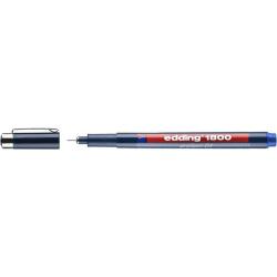 blauer Edding 1800 Fineliner mit rotem Schriftzug. Kappe abgenommen. Spitze sichtbar.