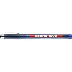 blauer Edding 1800 Fineliner mit rotem Schriftzug. Kappe abgenommen. Spitze sichtbar.