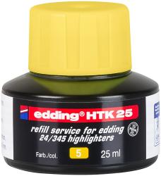 Schwarze Flasche mit gelbem Deckel. Edding HTK 25, Nachfüllservice für Edding 24/345 Textmarker. Inhalt 25 ml.