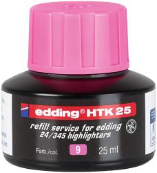 Schwarze Nachfüllflasche für Edding Hochlighter. Pinker Deckel. 25 ml Inhalt. Für Edding 24/345 Hochlighter.