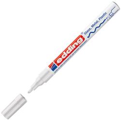 weißer Edding Marker für Glas, Metall und Plastik. Spitz, mit abnehmbarer Kappe. Geeignet für dunkle Oberflächen.