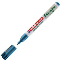 blauer Permanentmarker mit abnehmbarer Kappe. Verpackung in umweltfreundlichem Design.