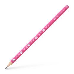 Rosa Bleistift mit Einhorn- und Herzmotiven. Marke Faber-Castell.