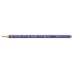 lila Bleistift mit grafischen Mustern. Spitze Holzmine, Faber-Castell Logo auf der Seite.