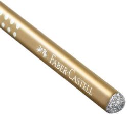 Ein goldfarbener Bleistift mit einer glatten Oberfläche. Der Bleistift hat eine spitze Mine.