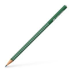 grüner Bleistift mit Holzspitze. Auf dem Körper sind weiße Muster und der Markenname Faber-Castell.