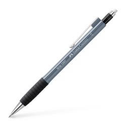 grauer Kugelschreiber mit Gummigriff. Hersteller ist Faber-Castell.