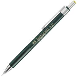 grüner Druckbleistift von Faber-Castell mit silberner Spitze. Die Mine hat einen Durchmesser von 0,35 mm.
