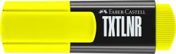 Gelber Textmarker mit abgerundeter Spitze. Der Deckel ist ebenfalls gelb.