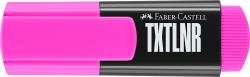 Faber-Castell Textmarker in leuchtendem Pink. Kappe und Spitze ebenfalls pink. Schwarzer Körper mit weißer Schrift.