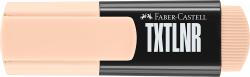Ein Textmarker in hellbeige und schwarz. Auf der Seite steht 'Faber-Castell TXT LNR'.