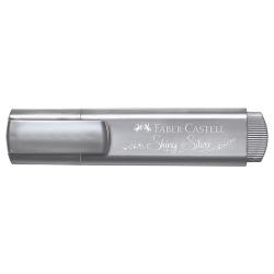 Silberner Marker von Faber-Castell mit der Aufschrift 'Shiny Silver'. Schlichte, elegante Form.
