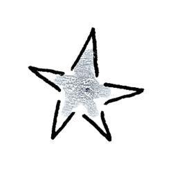 Silberner Stern mit schwarzem Umriss. Glitzernde Oberfläche.