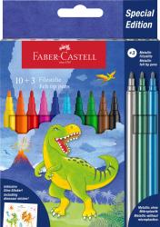 Packung mit 10 Filzstiften und 3 metallic Filzstiften. Auf der Verpackung ist ein grüner Dinosaurier und ein Vulkan abgebildet.