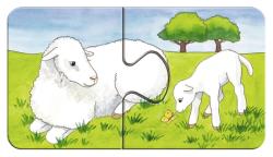 Illustration von einem Schaf und einem Lamm auf einer Wiese. Im Hintergrund stehen zwei Bäume.