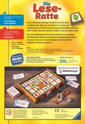 Spielverpackung für das Spiel 'Die Lese-Ratte'. Enthält Spielkarten und ein Schiebepuzzle.