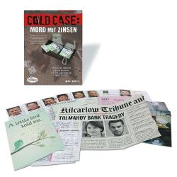 Spielcover für 'Cold Case: Mord mit Zinsen'. Abbildung eines Geldkoffers mit Geldscheinen und einem Banktresor.
