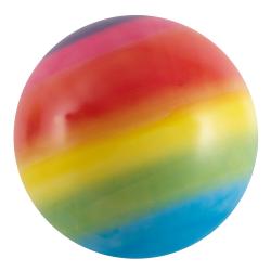 runder Ball in Regenbogenfarben. Farbverlauf von Rot über Gelb zu Blau. Glatte Oberfläche.