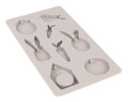 Silicon Gießform mit verschiedenen Frühlingsmotiven. Enthält Formen für Hasen, Vögel und Karotten.