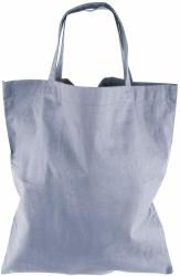 Graue Stofftasche mit langen Trägern. Schlichte, einfarbige Gestaltung.
