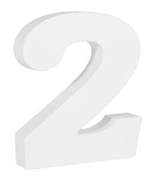 weiße Zahl zwei in 3D-Form. Die Oberfläche ist glatt.