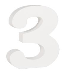 weiße Zahl '3'. Dicke, geschwungene Form. Keine weiteren Verzierungen.