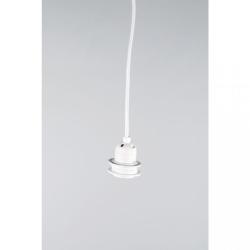 Weißes Lampenkabel mit Schalter und Stecker. Enthält eine Fassung für eine Glühbirne.
