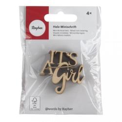 RAYHER Holz-Minischrift It's a girl 4 Stück natur