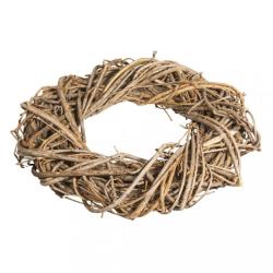 Ein runder Kranz aus dünnen, verwundenen Ästen. Naturmaterial in braunen Farbtönen.