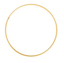 Ein goldfarbener, schmaler Ring ohne Verzierung. Er hat eine runde Form.