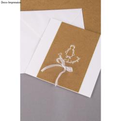Weißes Design auf grauem Hintergrund. Enthält Fische, Herzen, Fußabdrücke, und eine Figur. Texte: 'Danke', '1. heilige Kommunion', 'Love', 'welcome', 'Dein Schutzengel'.