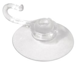 Transparente Saugnäpfe mit Haken. Verpackung enthält mehrere Stück. Ideal für Befestigungen.