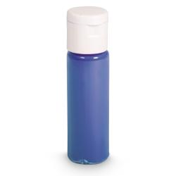Farbpigment in blauer Flasche. Verpackung mit rotem Design und Herzform.