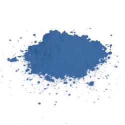 Farbpigment in blauer Flasche. Verpackung mit rotem Design und Herzform.