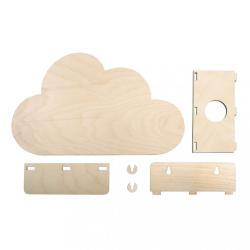 Holzplatte in Form einer Wolke. Oberfläche ist hell und glatt.