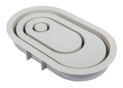 Silikonform für einen ovalen Kerzenständer. Enthält eine Kerze und eine kleine Hausform.