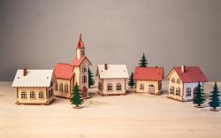 RAYHER Holzbausatz Lichterdorf 84-teilig