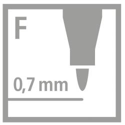 Set von vier Filzstiften in den Farben Blau, Rot, Grün und Schwarz. Die Stifte haben eine feine Spitze von 0,7 mm.