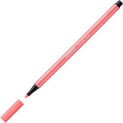 Ein pinkfarbener Filzstift mit abnehmbarer Kappe. Die Spitze ist fein und schwarz.
