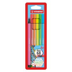 STABILO Filzstift Pen 68, 6er Pack, Neonfarben 